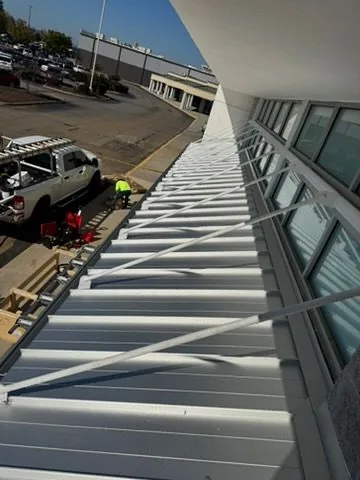 New metal roofing installed on the HomeSense retail storefront